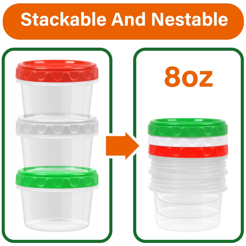 EONJOE 8 oz Small Freezer Containers with Lids Stackable Plastic Food Storage Container 1 Cup Meal Prep Bowls Airtight Dishwasher Safe,12-pack - Image 3
