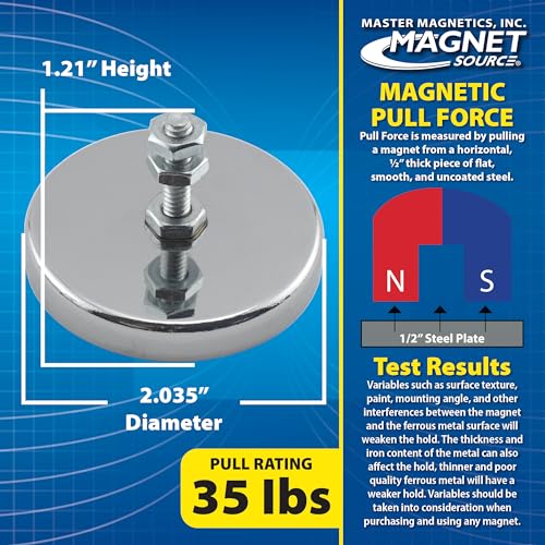 Master Magnetics ماجنتيك ماستر مغناطيس دائري بقاعدة سيراميكية مع برغي وصواميل - مغناطيسات قوية للاستخدام الثقيل - سحب 35 رطل لكل منها - مطلي بالنيكل - 2.04" قطر - 1.25" ارتفاع - عبوة 5 قطع - Image 5