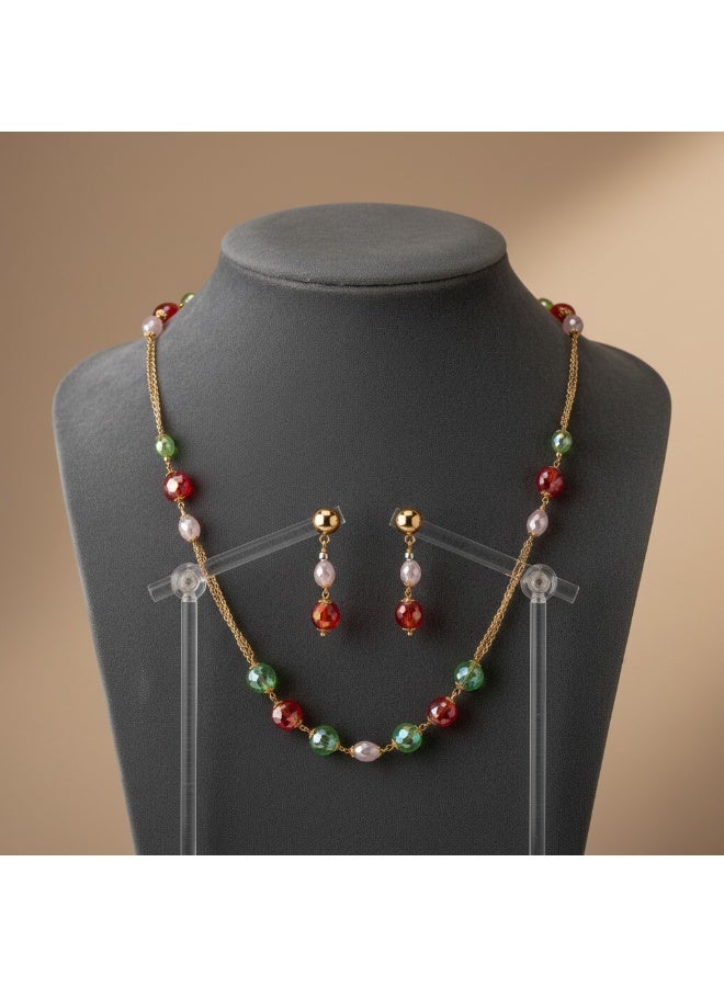 Pretty Precious Multicolor Beaded Necklace and Dangle Earring Set for Women | Elegant Multicolor Beaded Necklace and Dangle Earring Set | Sparkling Fashion Jewellery for Parties & Special Occasions - Image 5