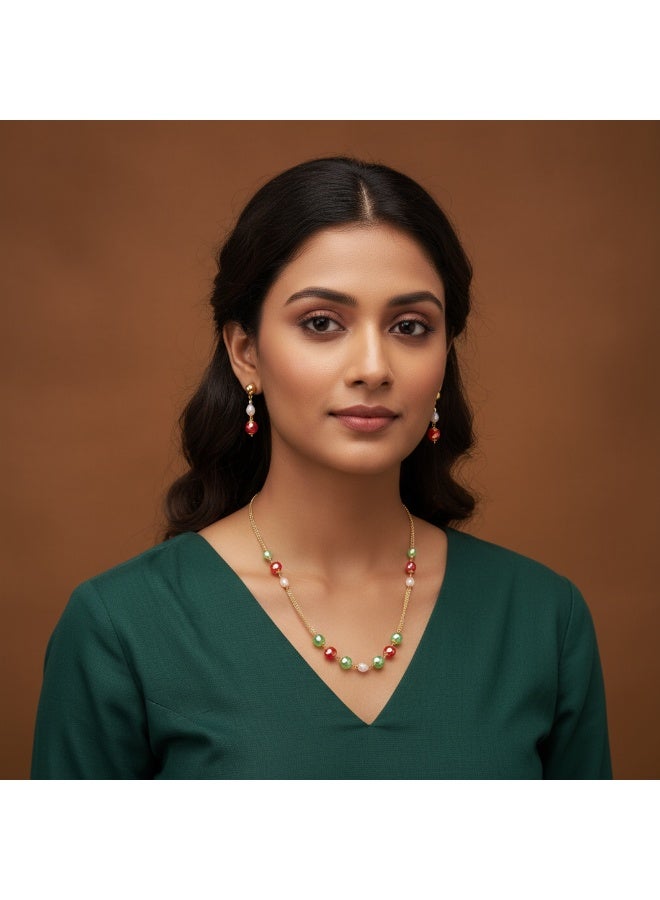 Pretty Precious Multicolor Beaded Necklace and Dangle Earring Set for Women | Elegant Multicolor Beaded Necklace and Dangle Earring Set | Sparkling Fashion Jewellery for Parties & Special Occasions - Image 2