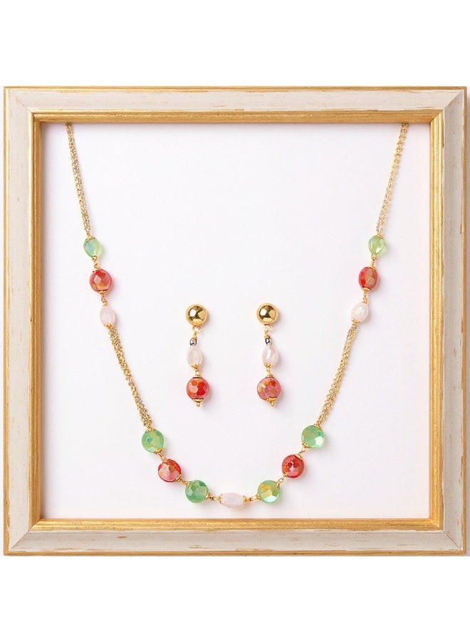 Pretty Precious Multicolor Beaded Necklace and Dangle Earring Set for Women | Elegant Multicolor Beaded Necklace and Dangle Earring Set | Sparkling Fashion Jewellery for Parties & Special Occasions - Image 1