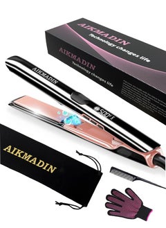 Ceramic Hair Straightener, 2-in-1 straightener and curling iron with ionic technology, 3D metalized ceramic coating, 15-second quick heat up, 6 temperature settings up to 260°C (500°F) for shinier, smoother hair