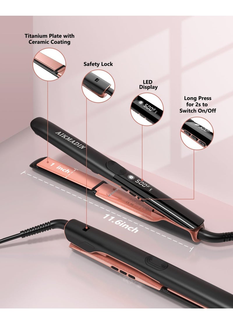 AIKMADIN - Ceramic Hair Straightener, 2-in-1 straightener and curling iron with ionic technology, 3D metalized ceramic coating, 15-second quick heat up, 6 temperature settings up to 260°C (500°F) for shinier, smoother hair - Image 1