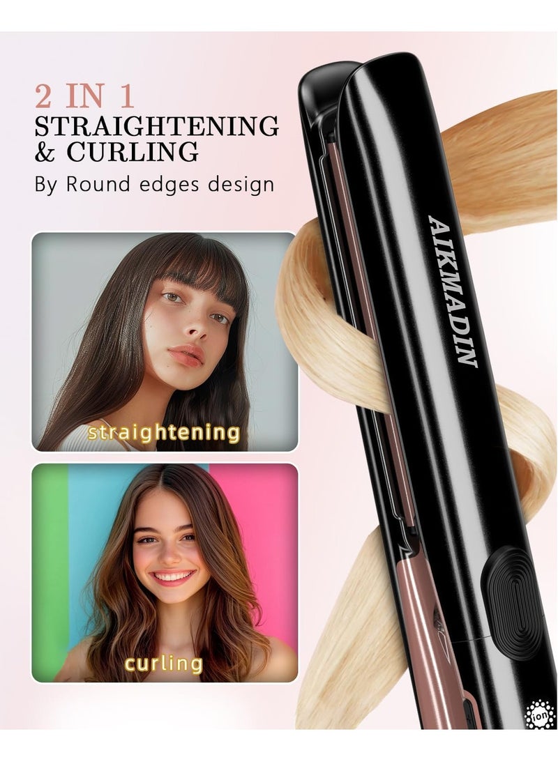 AIKMADIN - Ceramic Hair Straightener, 2-in-1 straightener and curling iron with ionic technology, 3D metalized ceramic coating, 15-second quick heat up, 6 temperature settings up to 260°C (500°F) for shinier, smoother hair - Image 1