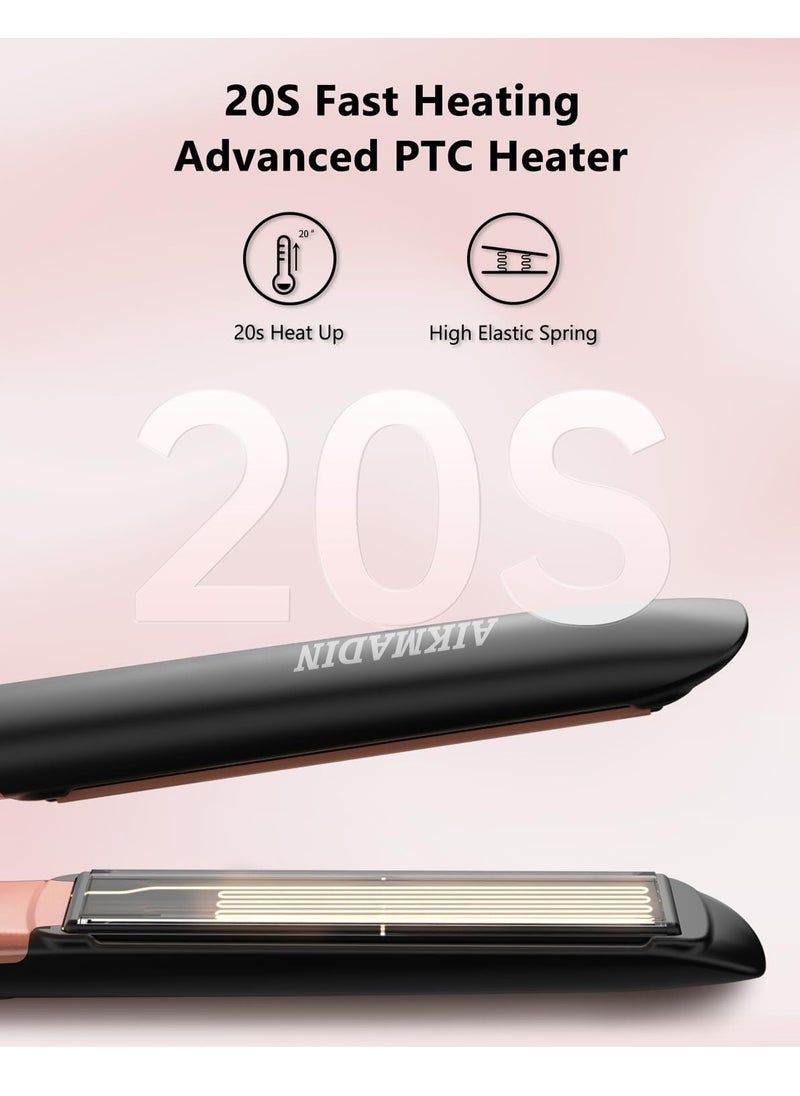 AIKMADIN - Ceramic Hair Straightener, 2-in-1 straightener and curling iron with ionic technology, 3D metalized ceramic coating, 15-second quick heat up, 6 temperature settings up to 260°C (500°F) for shinier, smoother hair - Image 1