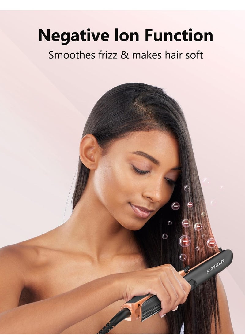 AIKMADIN - Ceramic Hair Straightener, 2-in-1 straightener and curling iron with ionic technology, 3D metalized ceramic coating, 15-second quick heat up, 6 temperature settings up to 260°C (500°F) for shinier, smoother hair - Image 1