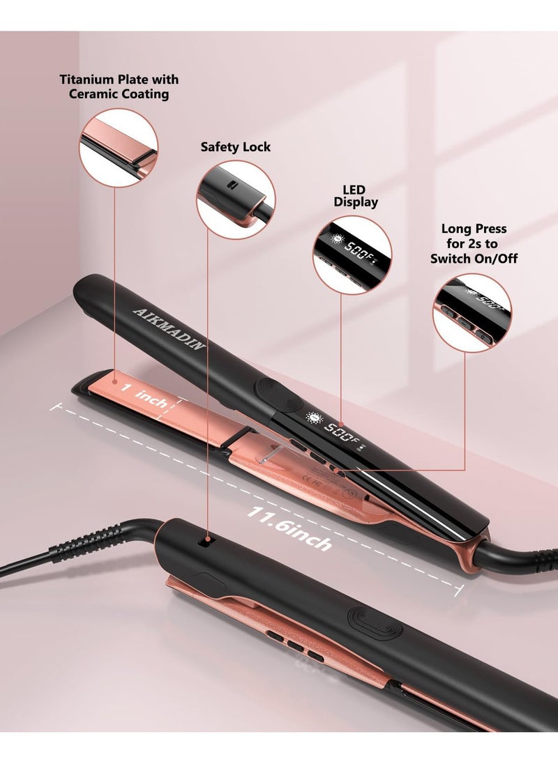 AIKMADIN - Ceramic Hair Straightener, 2-in-1 straightener and curling iron with ionic technology, 3D metalized ceramic coating, 15-second quick heat up, 6 temperature settings up to 260°C (500°F) for shinier, smoother hair - Image 1