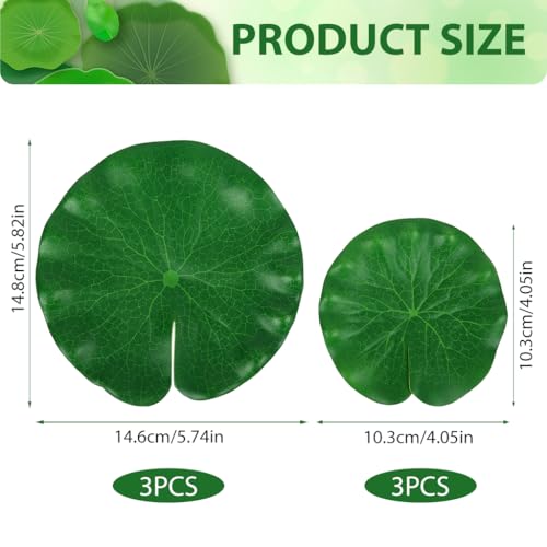 HASTHIP® 6Pcs Artificial Floating Lily Pads for Ponds, Realistic Foam Lotus Leaves Life-Like Floating Pond, Pool, Aquarium & Event Decor 4" & 6" Green Lily Pad Set for Koi Fish & Water Features - Image 2