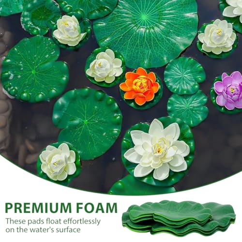 HASTHIP® 6Pcs Artificial Floating Lily Pads for Ponds, Realistic Foam Lotus Leaves Life-Like Floating Pond, Pool, Aquarium & Event Decor 4" & 6" Green Lily Pad Set for Koi Fish & Water Features - Image 3