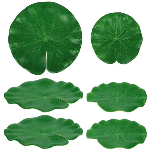 HASTHIP® 6Pcs Artificial Floating Lily Pads for Ponds, Realistic Foam Lotus Leaves Life-Like Floating Pond, Pool, Aquarium & Event Decor 4" & 6" Green Lily Pad Set for Koi Fish & Water Features - Image 1