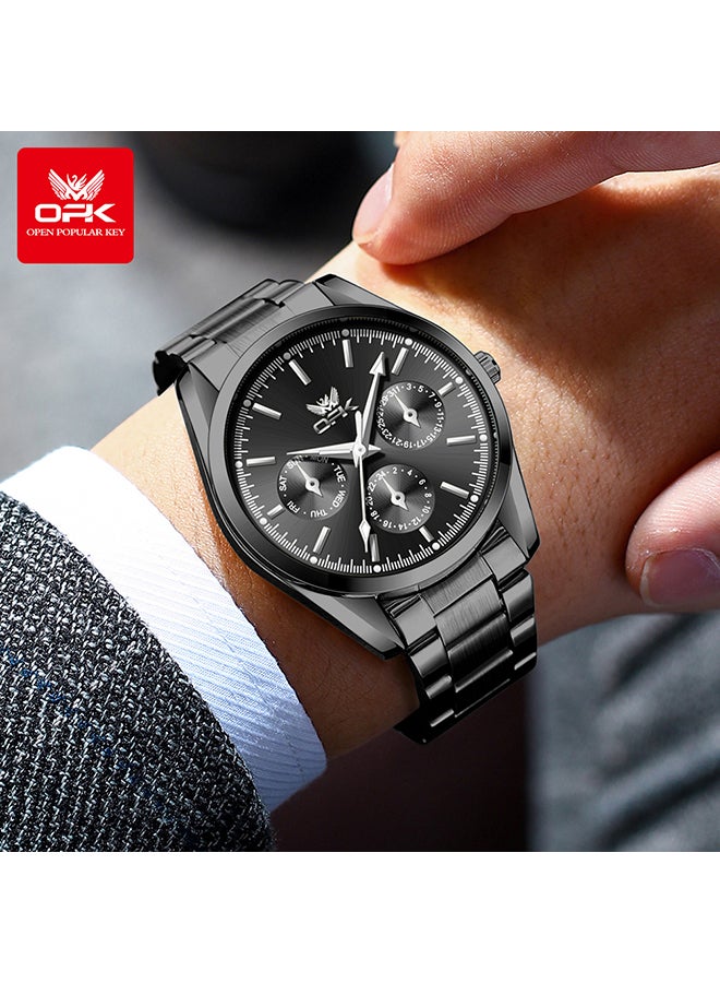 او بي كي ساعات OPK، ساعات رجالية أنيقة وعصرية، ساعات كوارتز مضيئة ومقاومة للماء، ساعات رجالية - سوار فولاذي 6024، ذهبي وأسود - Image 1