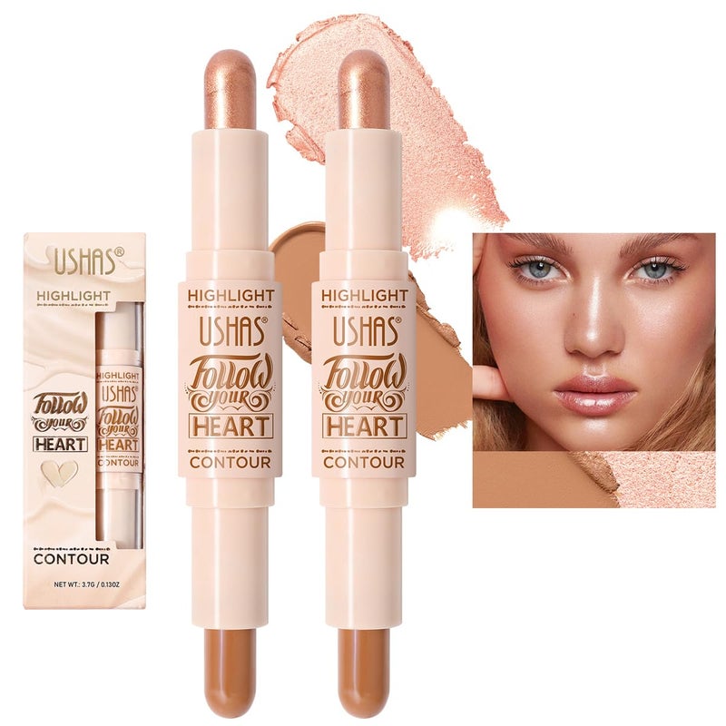 Ushas USHAS 2pcs Concealer Stick and highlighter 2 in 1 Dual-Ended Contour Contouring Makeup Stick, Natural Coverage, Lightweight, Conceals, Buildable Color (01 (2pc), Pack of 1)