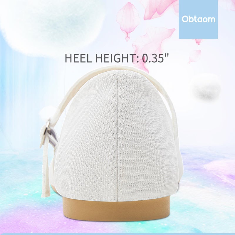 Obtaom Mary Jane Flat Shoes Round Toe Ballet Flats for Women Dressy Fabric Business Flats Comfortable Classic Strap Flats for Office(White,US8) - Image 5