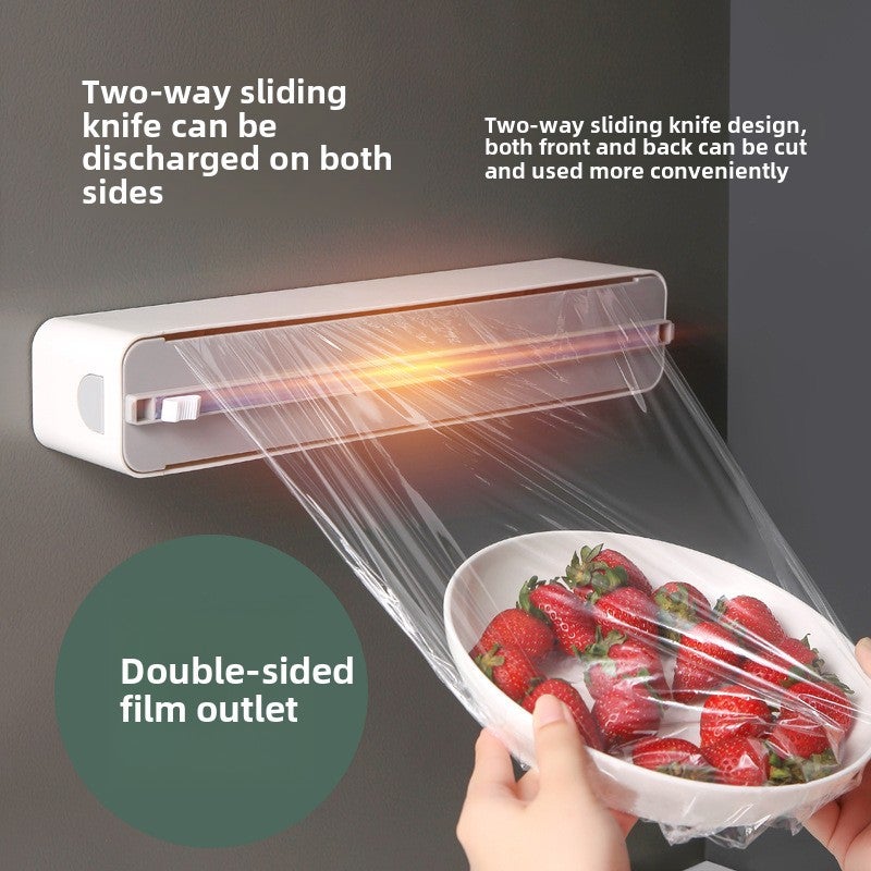 Disposable cling film cutter household wall-mounted cutting box magnetic refrigerator kitchen oil paper cutting food grade(Two rolls of 50 m plastic wrap, Classic [magnetic suction]]) - Image 2