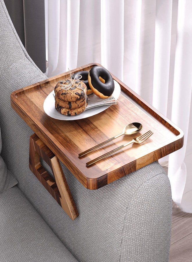 Danfoxer Acacia Wood Couch Arm Tray,Couch Tray,Folding Sofa Armrest Tray,Couch Arm Table Clip-On Couch Desk for Drinks, Snacks,Phone,Remote Control - Image 2