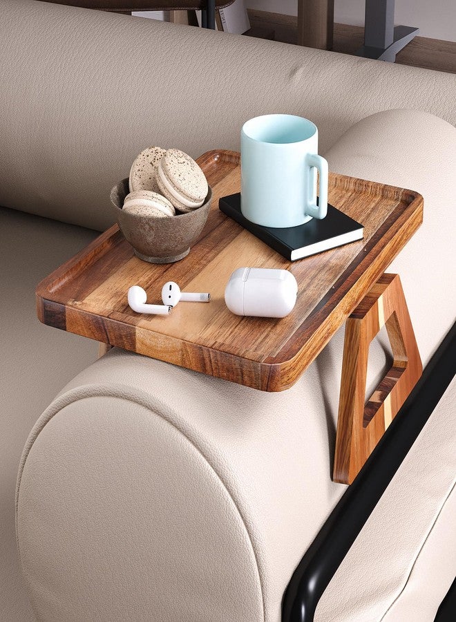 Danfoxer Acacia Wood Couch Arm Tray,Couch Tray,Folding Sofa Armrest Tray,Couch Arm Table Clip-On Couch Desk for Drinks, Snacks,Phone,Remote Control - Image 3