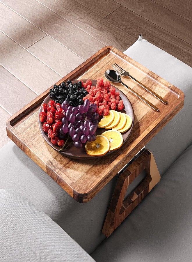 Danfoxer Acacia Wood Couch Arm Tray,Couch Tray,Folding Sofa Armrest Tray,Couch Arm Table Clip-On Couch Desk for Drinks, Snacks,Phone,Remote Control - Image 4