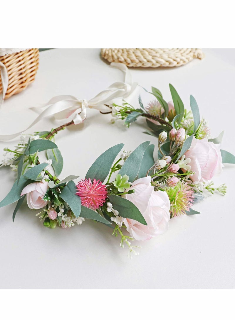 Loquat Women Flower Headband Boho Hair Wreath Floral Headpiece Halo with Ribbon Wedding Party Festival Photos Props - Image 3