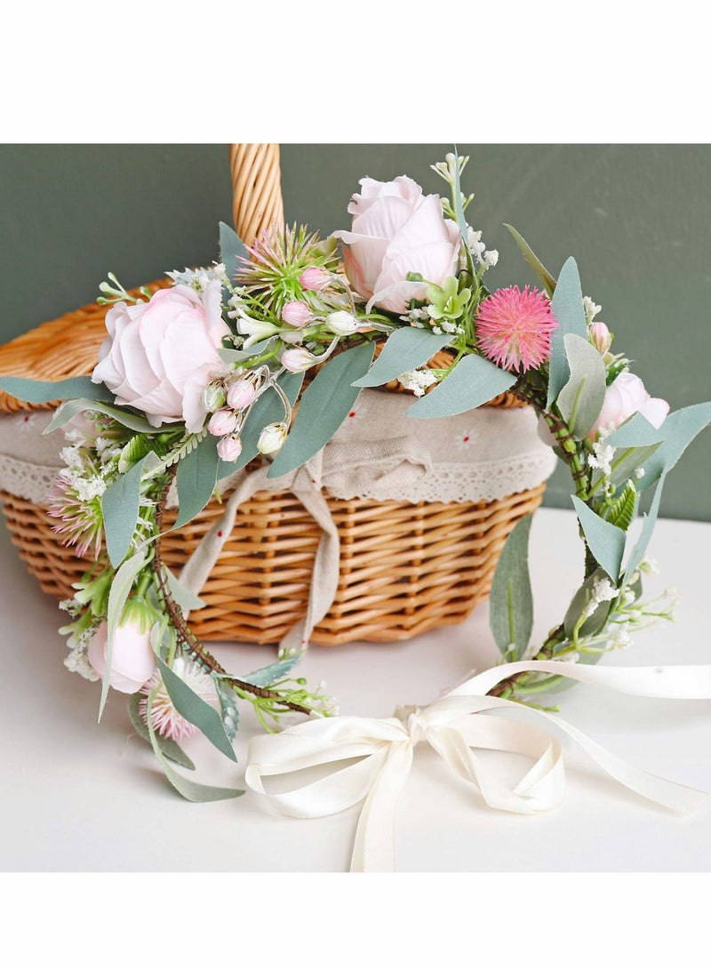 Loquat Women Flower Headband Boho Hair Wreath Floral Headpiece Halo with Ribbon Wedding Party Festival Photos Props - Image 4