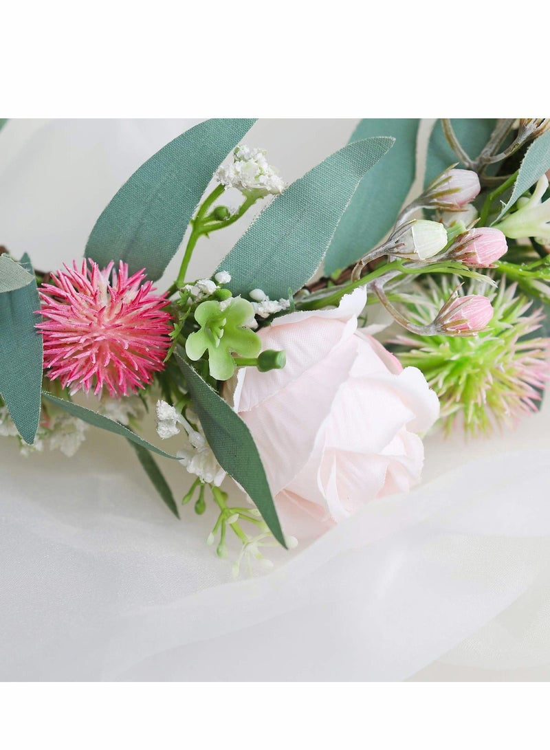 Loquat Women Flower Headband Boho Hair Wreath Floral Headpiece Halo with Ribbon Wedding Party Festival Photos Props - Image 5