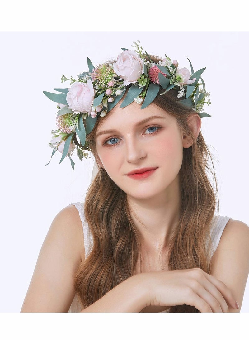 Loquat Women Flower Headband Boho Hair Wreath Floral Headpiece Halo with Ribbon Wedding Party Festival Photos Props - Image 2