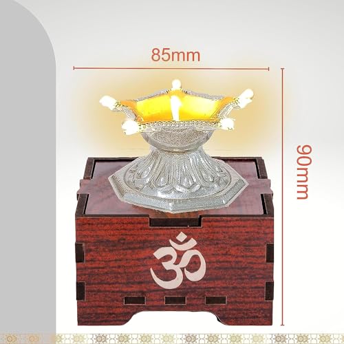 SolarBasket Akhand Solar Diya for Puja,Temple,Home Decoration 6 Bati(Vat) Battery Operated Light Silver Coated Gifting Diva for Pooja,LED Wicks Jyoti Aarti Niranjan/Deepak(Pack of 1) - Image 5