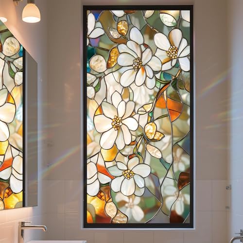 AOHMPT Stained Glass Window Privacy Film Static Cling Rainbow Glass Decorative Sun Blocking Window Covering NonAdhesive Removable Stickers for Home Office 175 x 393 - Image 1