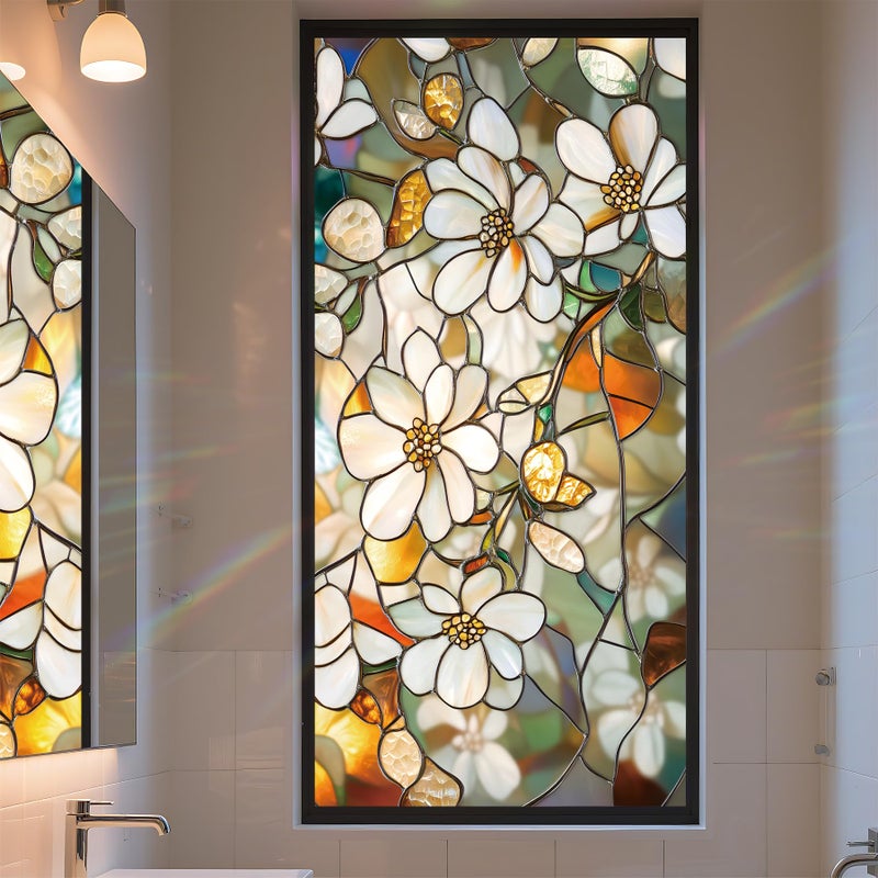 AOHMPT Stained Glass Window Privacy Film Static Cling Rainbow Glass Decorative Sun Blocking Window Covering NonAdhesive Removable Stickers for Home Office 175 x 393 - Image 2