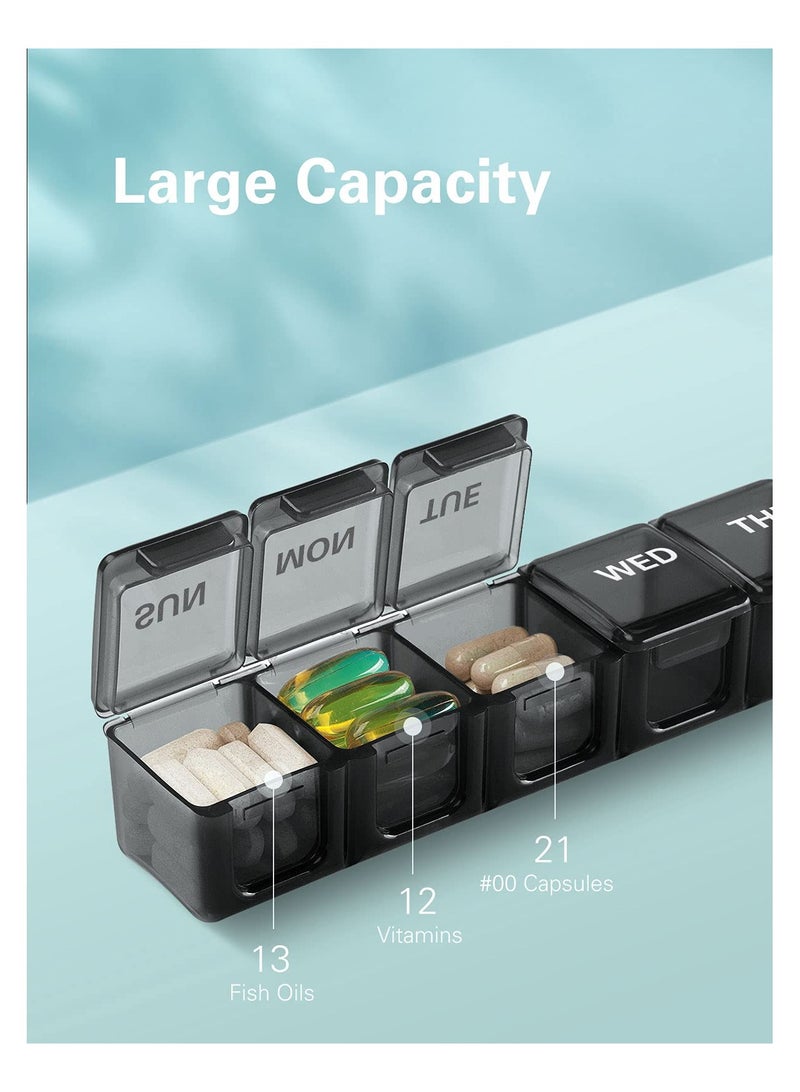 Extra Large Weekly Pill Organizer, 7 Day Daily Pill Box Case Easy to Open, Silkscreen Printed Medicine Container with Clear Lid for Vitamins, Fish Oils or Supplements - Image 2