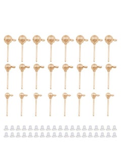 Oubaka 300Pcs Ball Post Earring Studs For Jewelry Making3 Sizes Earring Studs Ball Ear Pin Ball Post Earrings With Loop With 300Pcs Clear Earring Backs Replacements For Diy Jewelry Making Findings(Kc Gold )  - Image 1