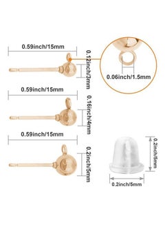 Oubaka 300Pcs Ball Post Earring Studs For Jewelry Making3 Sizes Earring Studs Ball Ear Pin Ball Post Earrings With Loop With 300Pcs Clear Earring Backs Replacements For Diy Jewelry Making Findings(Kc Gold )  - Image 5
