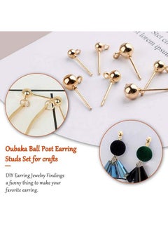 Oubaka 300Pcs Ball Post Earring Studs For Jewelry Making3 Sizes Earring Studs Ball Ear Pin Ball Post Earrings With Loop With 300Pcs Clear Earring Backs Replacements For Diy Jewelry Making Findings(Kc Gold )  - Image 4
