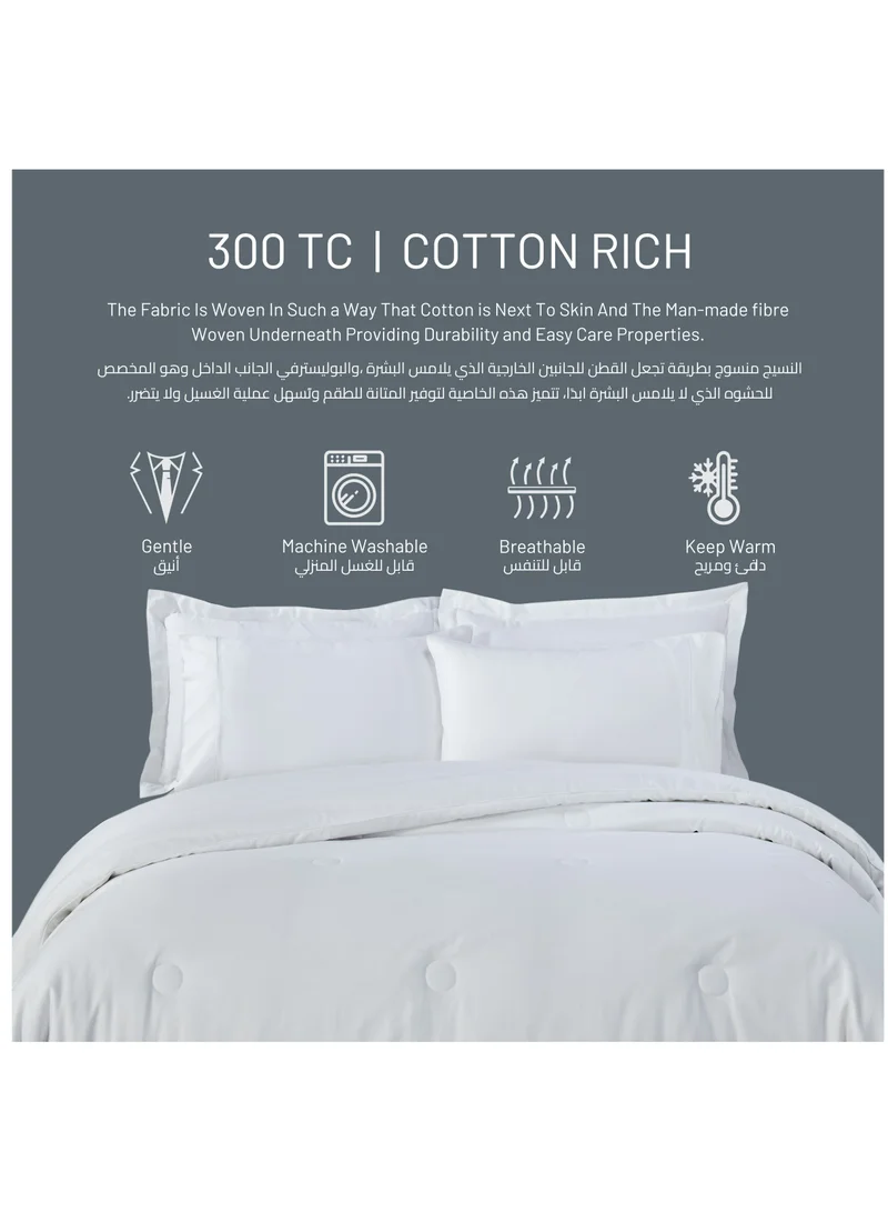Donetella Comforter Set 6-Pieces Double Size Bed Fits(200 x 200 Cm)Hotel Style All Season Cotton Blend Bedding Set With Down Alternative Filling, White