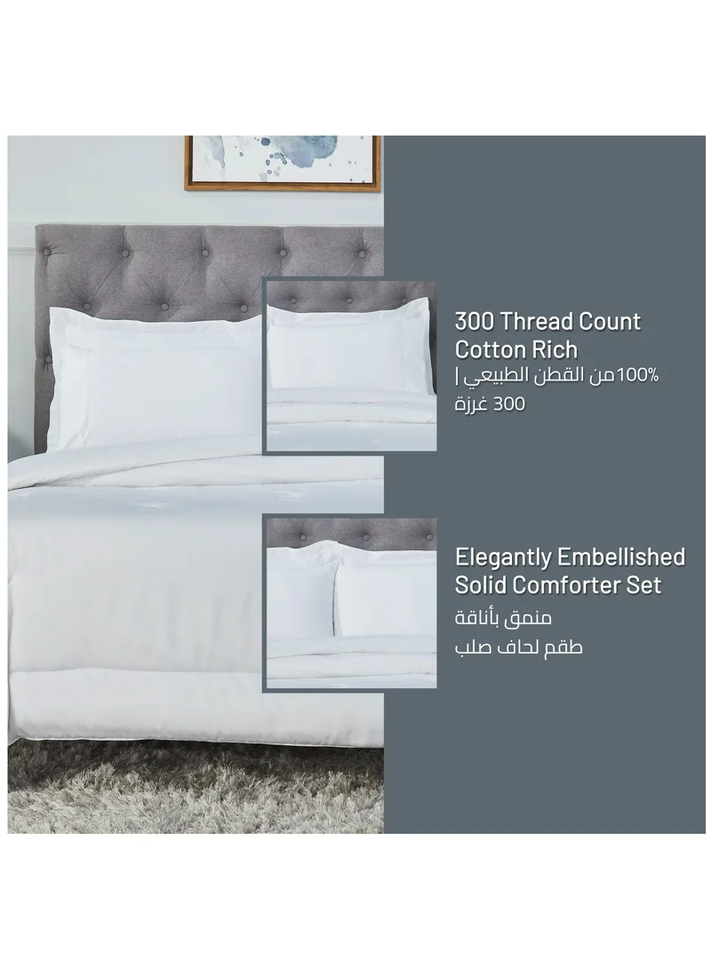 Donetella Comforter Set 6-Pieces Double Size Bed Fits(200 x 200 Cm)Hotel Style All Season Cotton Blend Bedding Set With Down Alternative Filling, White
