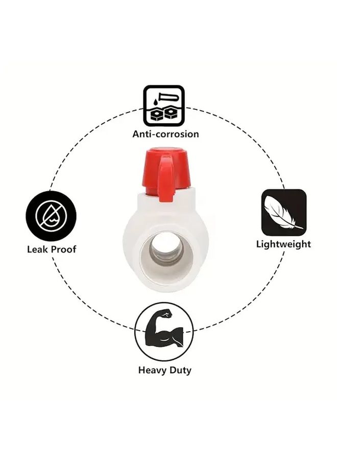 5pcs Heavy Duty White Red Plastic Ball Valves with Lever Handles for Water Air - Image 4