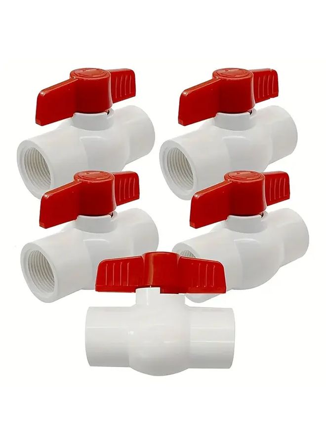 5pcs Heavy Duty White Red Plastic Ball Valves with Lever Handles for Water Air - Image 1