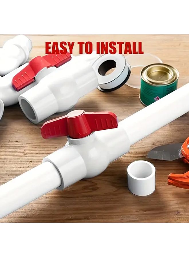 5pcs Heavy Duty White Red Plastic Ball Valves with Lever Handles for Water Air - Image 3