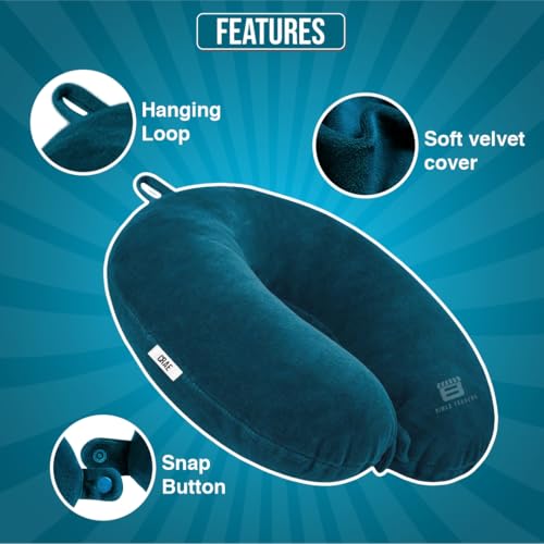 CRAE Travel Neck Pillow for Men & Women | Soft Fibre Cushion for Flight, Car & Train | Soft Velvet Fabric with Attachable Snap Strap | Cervical Support for Neck Pain Relief.Pack of 1(Lagoon Blu) - Image 3