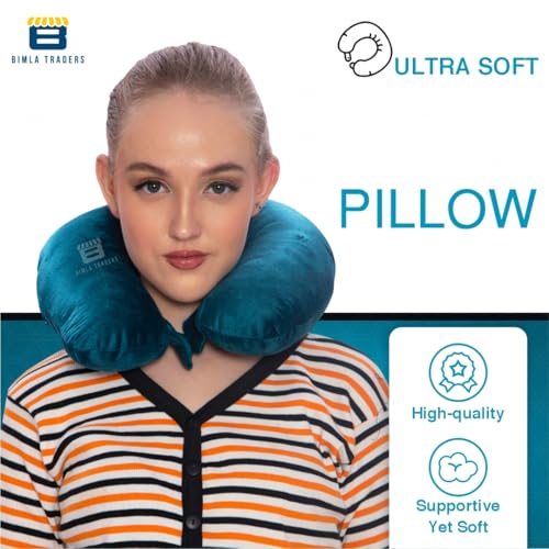 CRAE Travel Neck Pillow for Men & Women | Soft Fibre Cushion for Flight, Car & Train | Soft Velvet Fabric with Attachable Snap Strap | Cervical Support for Neck Pain Relief.Pack of 1(Lagoon Blu) - Image 2