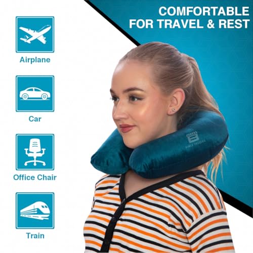 CRAE Travel Neck Pillow for Men & Women | Soft Fibre Cushion for Flight, Car & Train | Soft Velvet Fabric with Attachable Snap Strap | Cervical Support for Neck Pain Relief.Pack of 1(Lagoon Blu) - Image 4