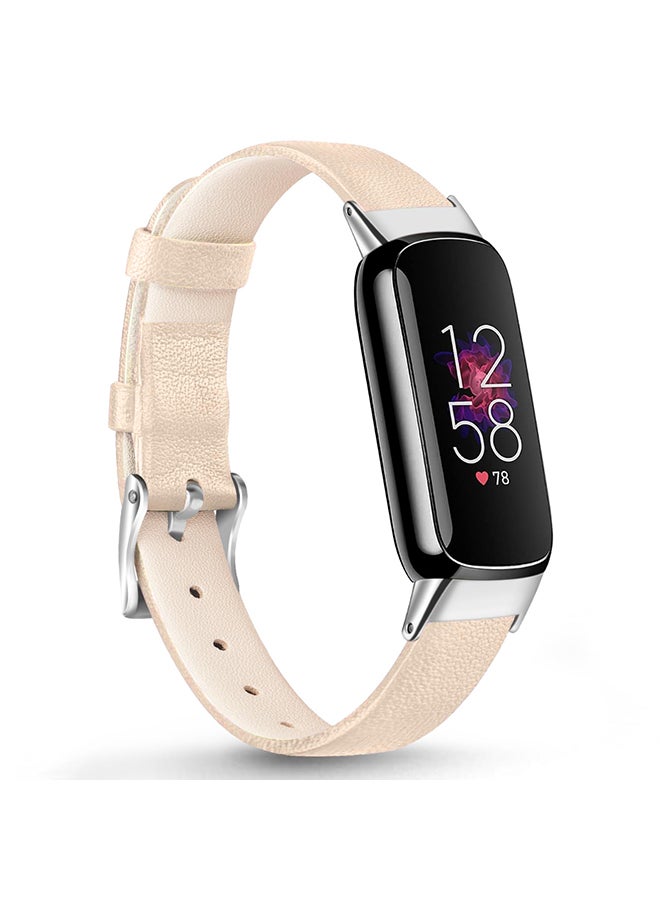 O Ozone Leather Strap For Fitbit Luxe Strap for Women Men, Soft Breathable Leather Sport Wristband Metal Classic Buckle Bracelet Replacement Strap  - Beige  - Image 1
