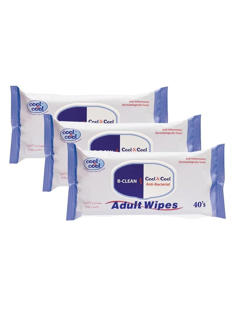 Cool & Cool Anti Bacterial Adult Wipes 3 x 40 Wipes - Image 1