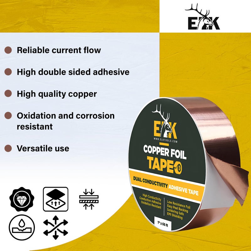 ELK Copper Foil Tape - 1â€ x 66ft - with Conductive Adhesive for Guitar, Crafts, Electrical Repairs and Grounding - Conductive Copper Tape - Image 2