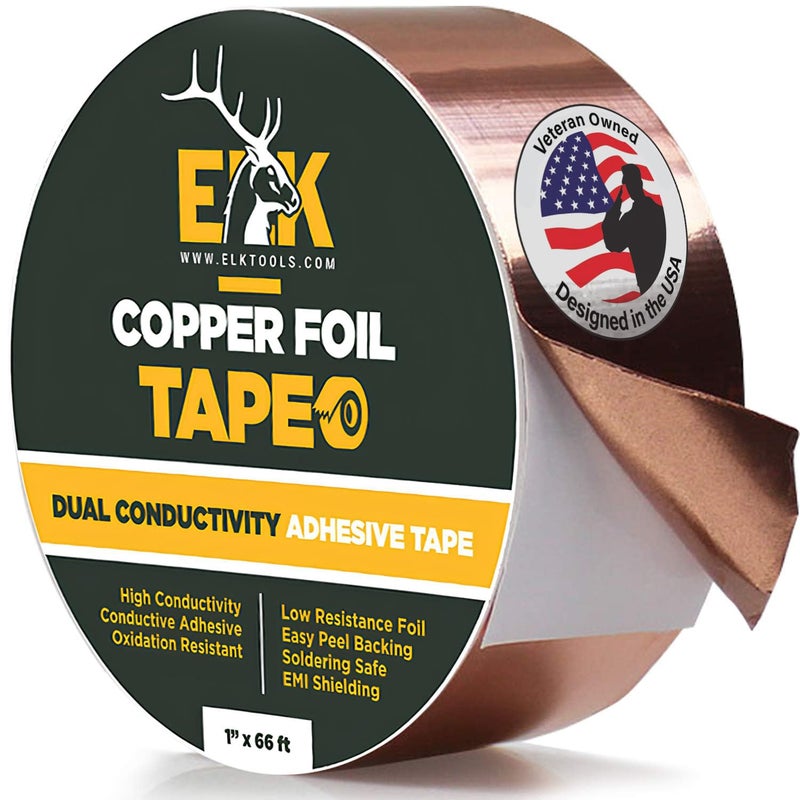 ELK Copper Foil Tape - 1â€ x 66ft - with Conductive Adhesive for Guitar, Crafts, Electrical Repairs and Grounding - Conductive Copper Tape - Image 1