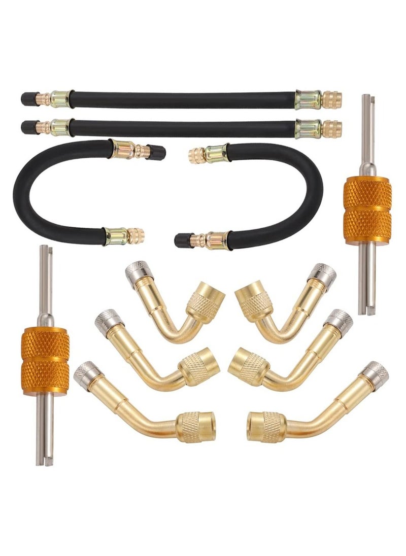 Y&D Valve Stem Extension 4PCS 8.27 Inches Dually Extenders 2PCS Core Removal Tool 6 Pieces 45 90 135 Degree Brass Adaptor  - Image 1