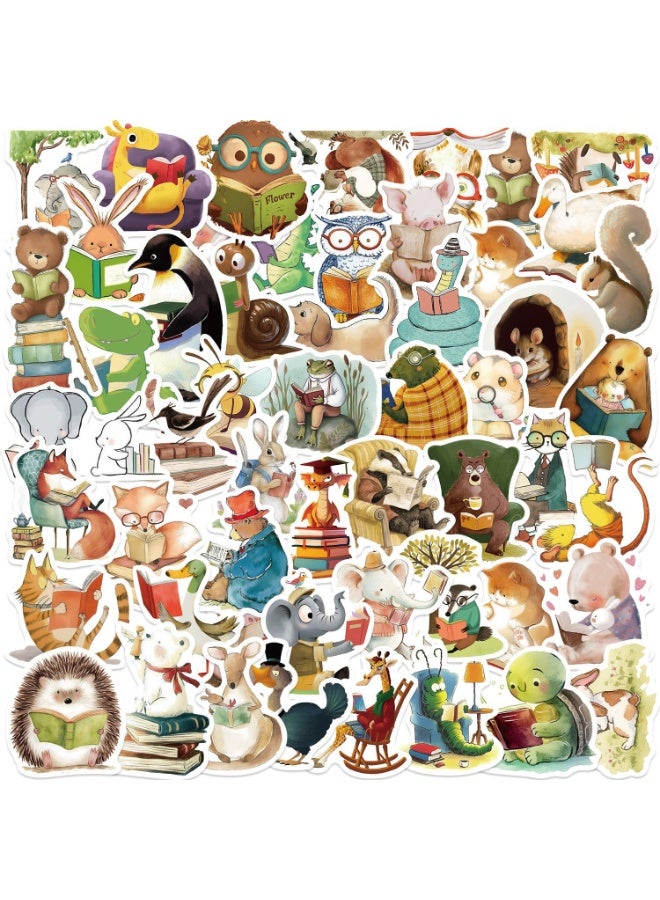NIBEMINENT 50 Pcs Cartoon Animal Readings Deco Kit Waterproof Stickers, High Definition Printing Bright Colors, Suitable for Laptop Skateboard Luggage Water Bottle Guitar DIY - Image 1