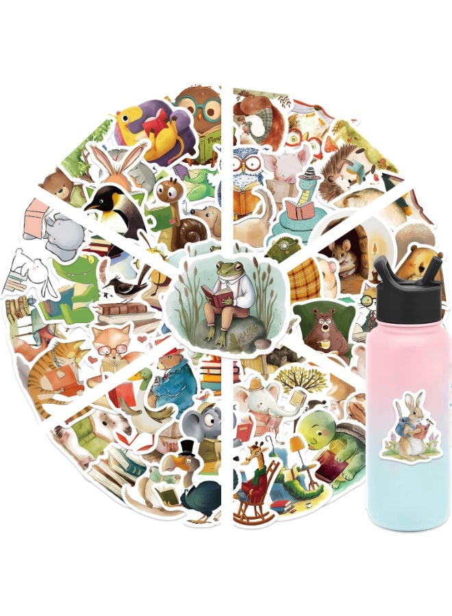 NIBEMINENT 50 Pcs Cartoon Animal Readings Deco Kit Waterproof Stickers, High Definition Printing Bright Colors, Suitable for Laptop Skateboard Luggage Water Bottle Guitar DIY - Image 2