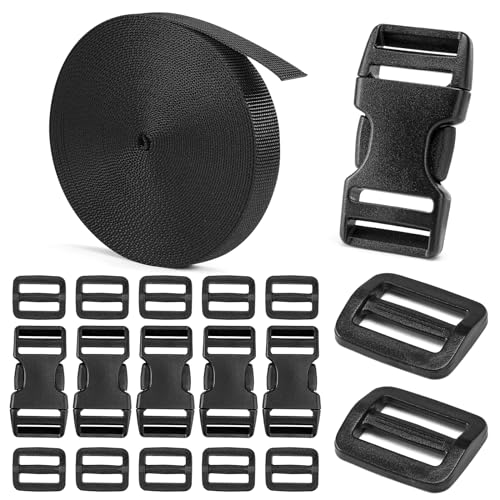BEYOURD 3/4" Buckles and Straps Set: 6 Yards of Thick Nylon Webbing, 6-Pack Quick Side Release Adjustable Plastic Buckles, 12 Tri-Glide Slide Clips(3/4 Inch Combo Set) - Image 1