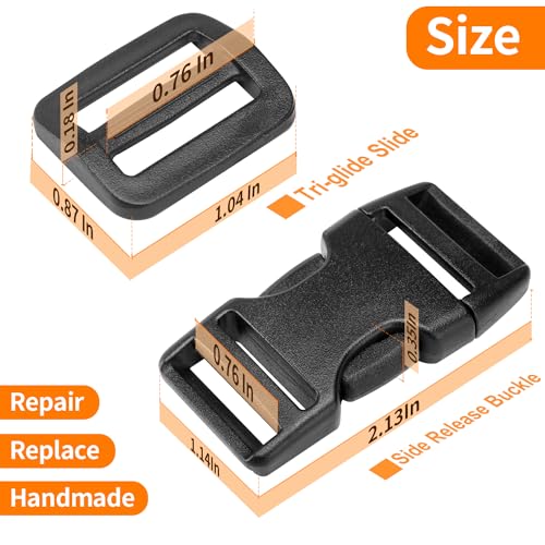 BEYOURD 3/4" Buckles and Straps Set: 6 Yards of Thick Nylon Webbing, 6-Pack Quick Side Release Adjustable Plastic Buckles, 12 Tri-Glide Slide Clips(3/4 Inch Combo Set) - Image 5