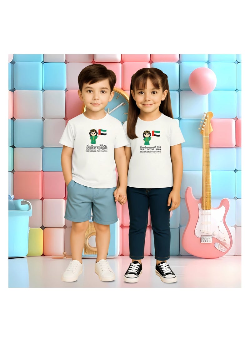 PRINTSHOP4ME Unisex UAE Kids T-shirts for celebrating  UAE National Day and Flag day events White (Design 2) - Image 3